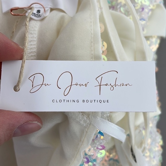 Mable Dress NWT Mini Sequin Sleeveless Scoop Neck Off White Pink Size Small - Picture 9 of 15